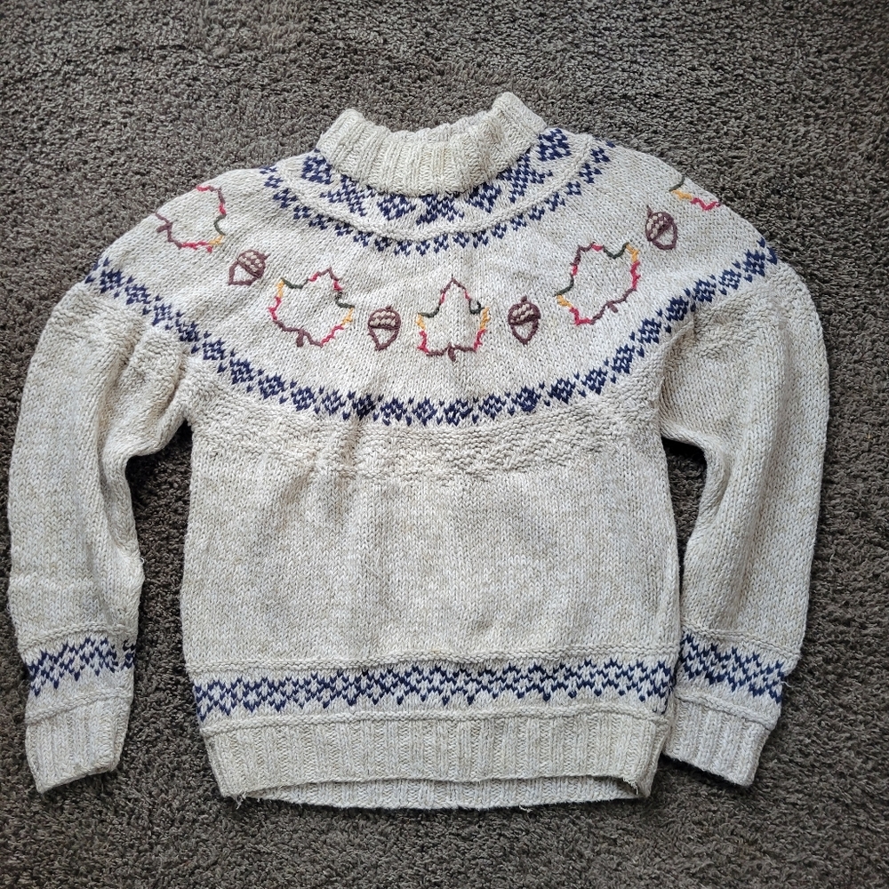 Woolrich Vintage Embroidered Sweater Long Sleeve Maple Leaves Women’s Size Large